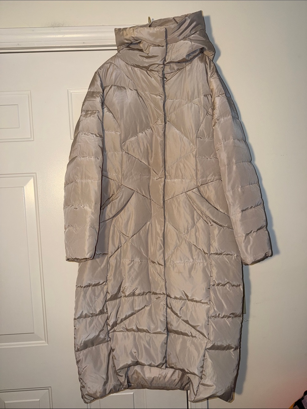 Women's Long Puffer Coat - Light Beige